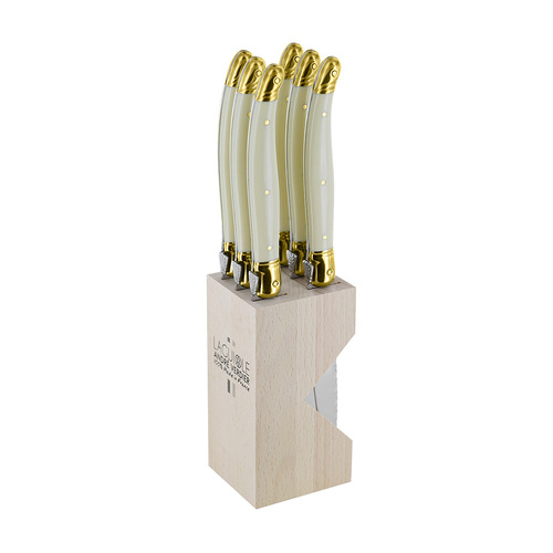 VERDIER STEAK KNIFE BLOCK SET6 IVORY/BRS