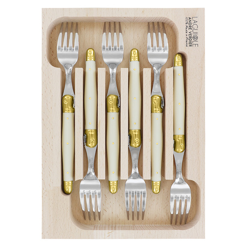 VERDIER FORK SET 6 IVORY/BRASS BOLSTERS