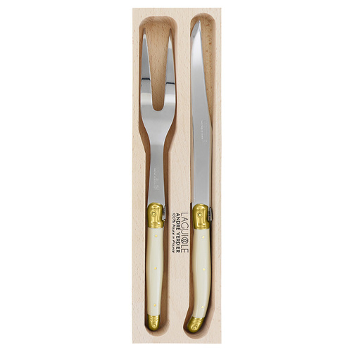 VERDIER CARVING SET IVORY/BRASS